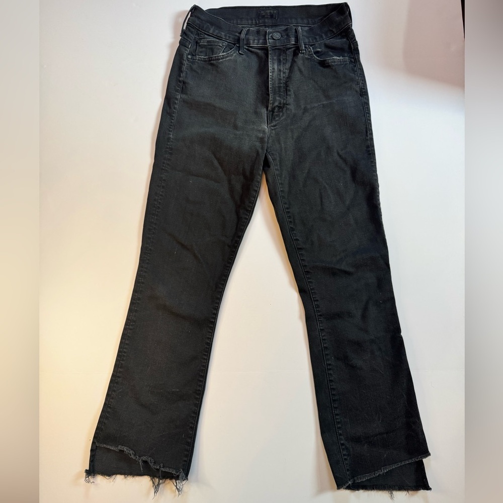 MOTHER Insider Crop Step Fray Jeans Black High Rise Raw Hem Size 27